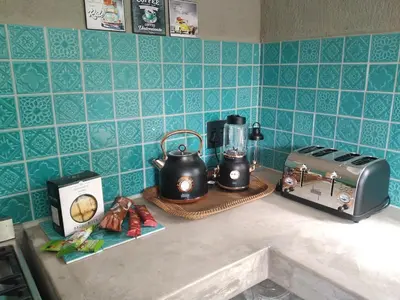 a kitchen counter with a tea kettle and a toaster at 4609 Ratel in Marloth Park
