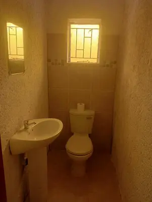 a small bathroom with a toilet and a sink at eManzini Guesthouse in Matibidi