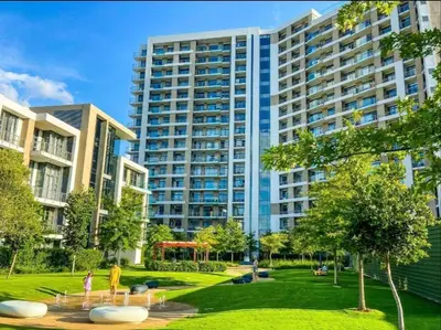 a rendering of a park with a large building at Menlyn Maine Trilogy Apartment 808 in Pretoria