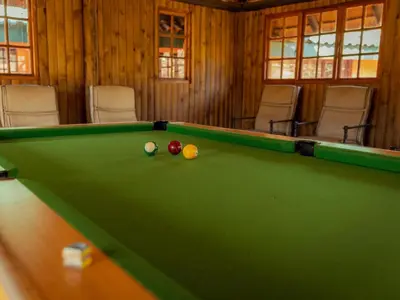 a pool table with two balls on top of it at Moopong Farm House in Dullstroom