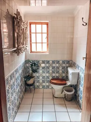 a bathroom with a toilet and a window at Eden Rain in Dullstroom
