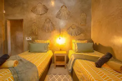 a room with two twin beds in a room at Ibhubesi house in Marloth Park