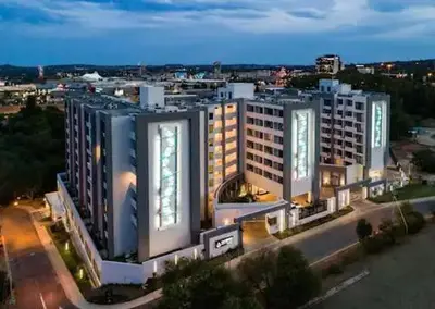 an overhead view of a large building in a city at Premier Lifestyle at The Regency in Pretoria