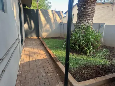 a walkway leading into a yard with a palm tree at Seven Olives Guest Rooms in Thabazimbi