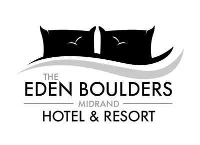 a black and white logo for the eden boulders hotel and resort at The Eden Boulders Hotel and Resort Midrand in Midrand