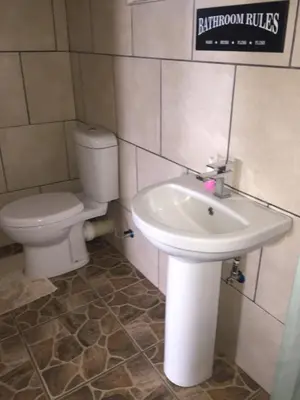 a bathroom with a toilet and a sink at Oppi Plaas in Hazyview