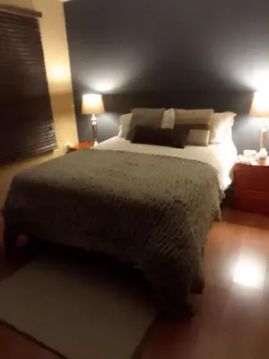 a bedroom with a large bed and two lamps at Room2rent Centurion in Pretoria