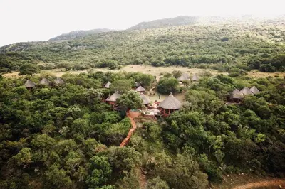 an aerial view of a resort in the forest at Leshiba Wilderness in Louis Trichardt