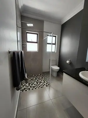 a bathroom with a shower and a toilet and a sink at La Chambre Manor House in Nelspruit