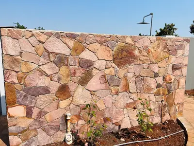 a stone wall with a plant in front of it at Maison De luxe in Thohoyandou