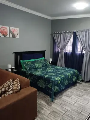a bedroom with a bed and a couch at Protea guest house in Pretoria