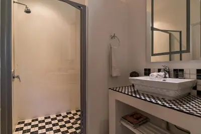 a bathroom with a sink and a shower at Duke & Duchess Boutique Hotel in Pretoria