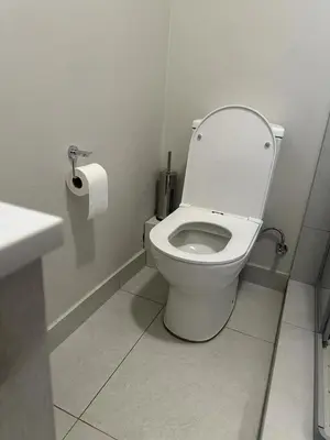 a bathroom with a toilet and a roll of toilet paper at Midrand E Airbnb in Midrand