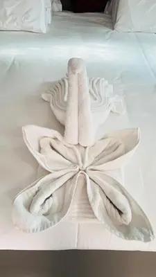 a white bed with towels on top of it at Boeketlong Lodge in Jane Furse