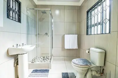 a bathroom with a shower and a toilet and a sink at Patimo Opulent Accommodation -Pretoria Mayville,Gezina in Pretoria
