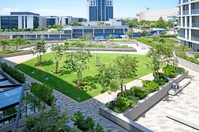 an aerial view of a park with trees and buildings at Thango Res Ellipse Waterfall. in Midrand