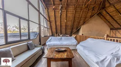 a living room with a couch and a table at Zebula Golf and Wildlife Estate - Porcupine Strolling Pax 8 - Moi Signature Luxury villa in Mabula