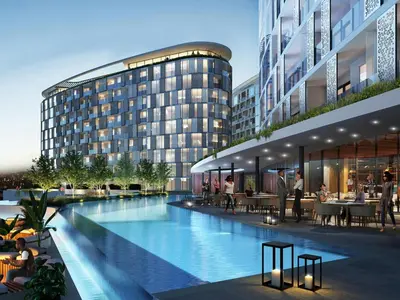 an architectural rendering of a building with a pool at Witshire Luxury apartment, Ellipse in Midrand