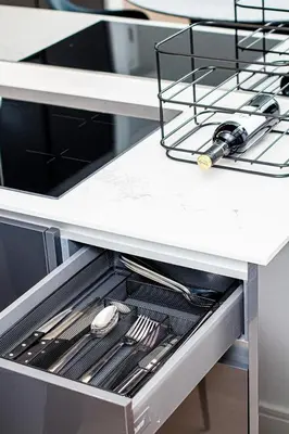 an open drawer in a kitchen with utensils at Epic Getaway in Waterfall in Midrand