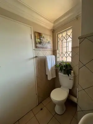 a bathroom with a toilet with a plant on it at Executive suite@Lofts in Pretoria