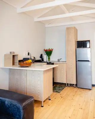 a kitchen with a refrigerator and a counter top at The Lofts @ Ivy Lane in Dullstroom