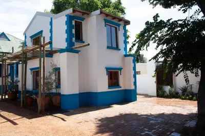 a house with blue and white paint on it at The Blue Place in Pretoria