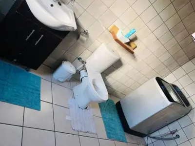 a bathroom with a toilet and a sink at Serenity Cottage in Benoni