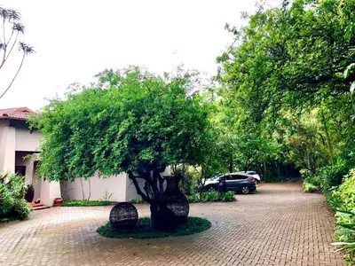 a tree in the middle of a brick driveway at Ambience Inn in White River