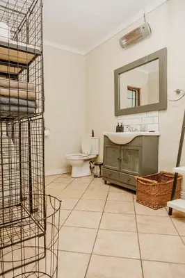 a bathroom with a sink and a toilet and a mirror at Filmerton Country Lodge in Kyalami