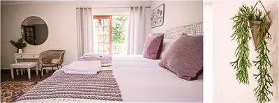 a bedroom with a large bed and a mirror at LilyRose Bed & Breakfast in Pretoria