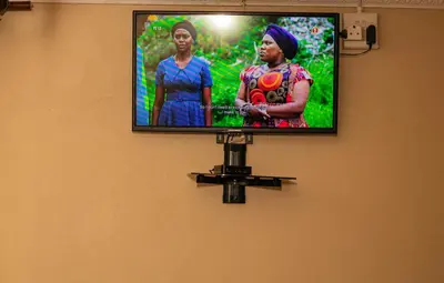 a flat screen tv hanging on a wall at Lizpeter guest house in Elim