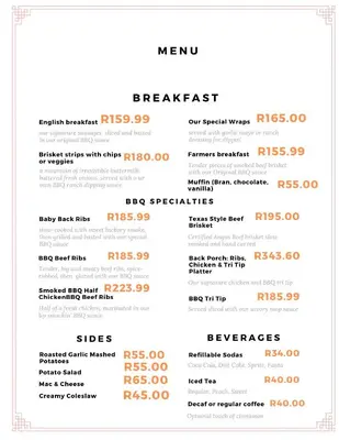a look at the menu for the new restaurant at Butterfly tree guesthouse in Phalaborwa
