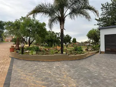 a garden with palm trees in a driveway at Eagles View Kungwini in Erasmus
