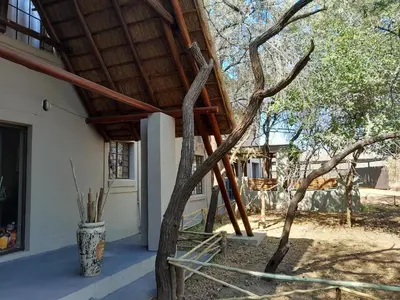 a tree that is standing next to a building at Kruger Bush Retreat in Marloth Park