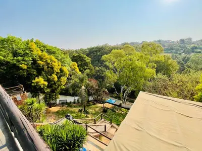 an overhead view of a garden with trees and a tent at Pretoria Mansion Boutique Hotel Coral Tree in Pretoria