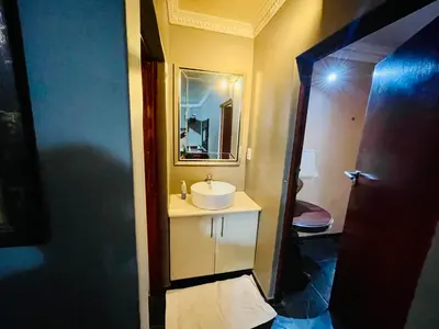 a bathroom with a sink and a mirror at Pretoria Mansion Boutique Hotel Coral Tree in Pretoria