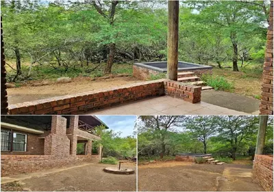 two pictures of a brick house and a brick wall at Adder way around to Kruger in Marloth Park