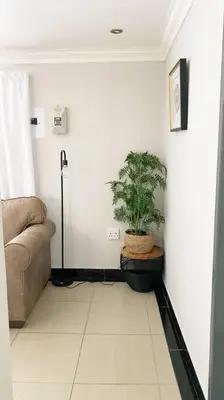 a living room with a couch and a potted plant at Gorgeous 2-Bedroom apartment in Secunda