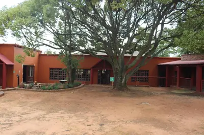 an orange building with a tree in front of it at Umnotho We Afrika House in Erasmus
