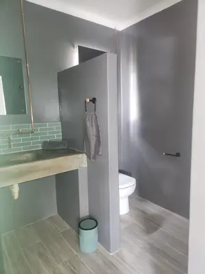 a bathroom with a toilet and a sink and a mirror at @241 Enkeldoorn Guesthouse in Pretoria