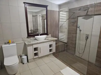 a bathroom with a toilet and a sink and a shower at Arum Lily Eloff in Delmas