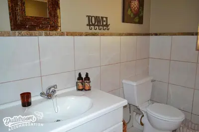 a bathroom with a toilet and a sink at Forest Vista in Dullstroom