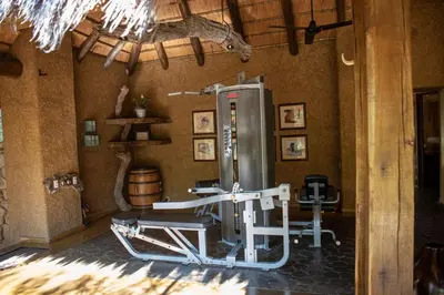 a gym with a machine in a room at Jabulani Safari Relais & Chateaux in Kapama Private Game Reserve