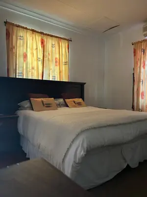 a bedroom with a large white bed with two pillows at Pebble Fountain Guesthouse in Pretoria
