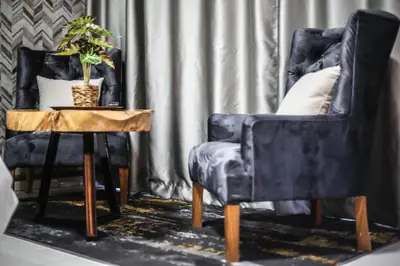 a room with two chairs and a table with a plant at Villameyer Lodge in Pretoria