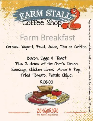 a menu for a coffee shop with a snake at Faith Cabin in Waterval-Onder