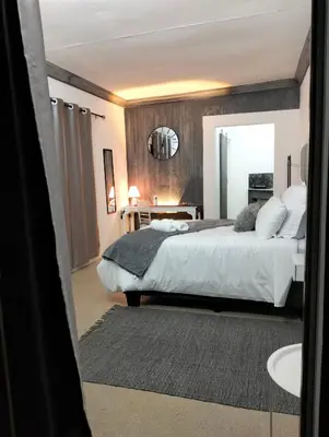 a bedroom with a large bed and a mirror at 20 on Middle in Polokwane