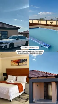 a collage of pictures of a hotel with a car and a swimming pool at KGADITSE ROAD LODGE in Moletlane