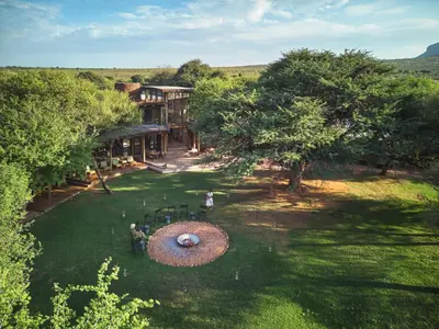 an aerial view of a resort with a large yard at Marataba Safari Lodge in Hartbeestfontein