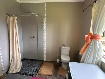 a bathroom with a shower and a toilet at Giverny in Dullstroom
